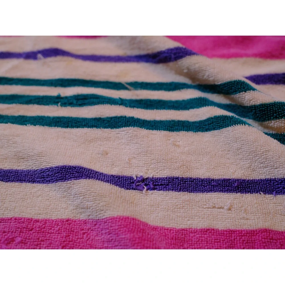 Tropical Escape Beach Towel Pink Purple Teal Striped Cotton Blend 56x28 Vintage